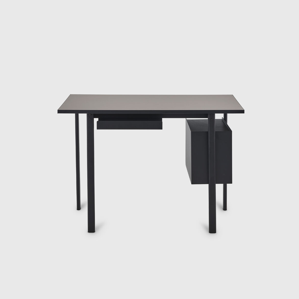 Mode Desk with Storage, Sandstone Top, Black Storage, Walnut Handles