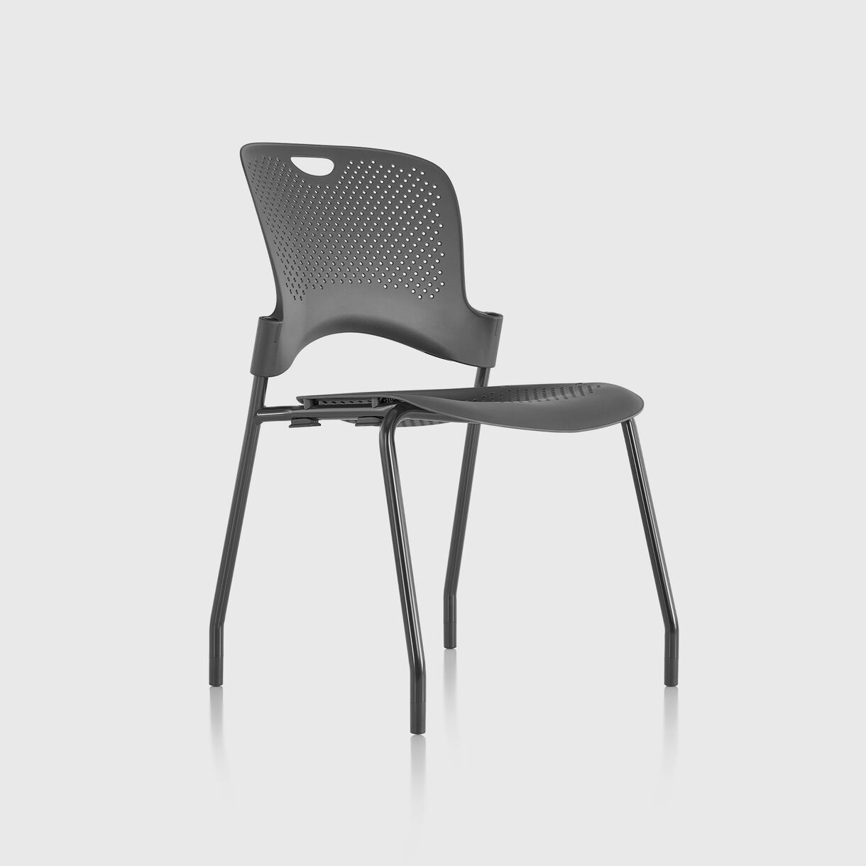 Caper Stacking Chair, Moulded Seat - Graphite & Black with Glides