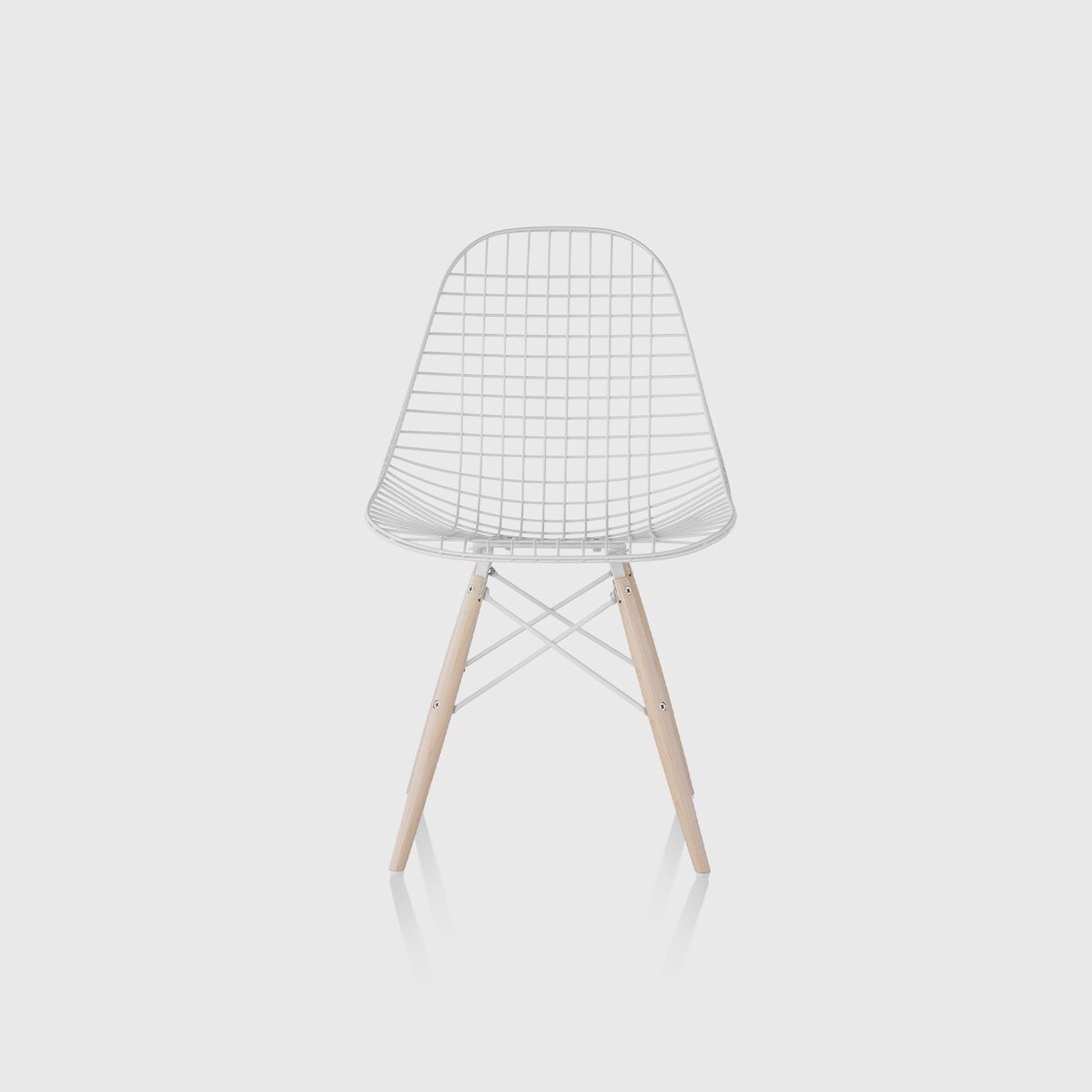 Eames Wire Chair, Dowel Base, White & White Ash