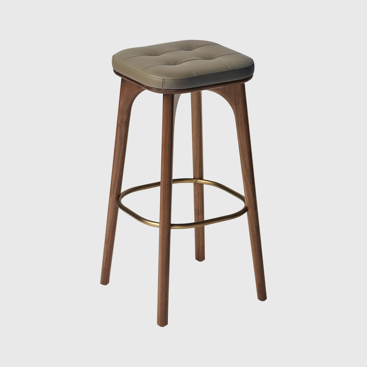 Utility Stool, Bar, Quartz Leather & Walnut