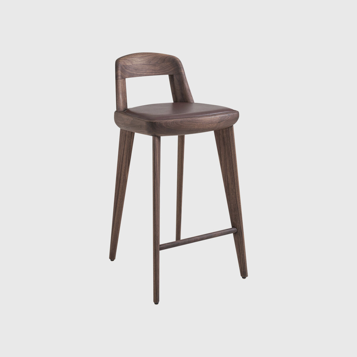 Brutus Counter Stool, Walnut, Brown Leather