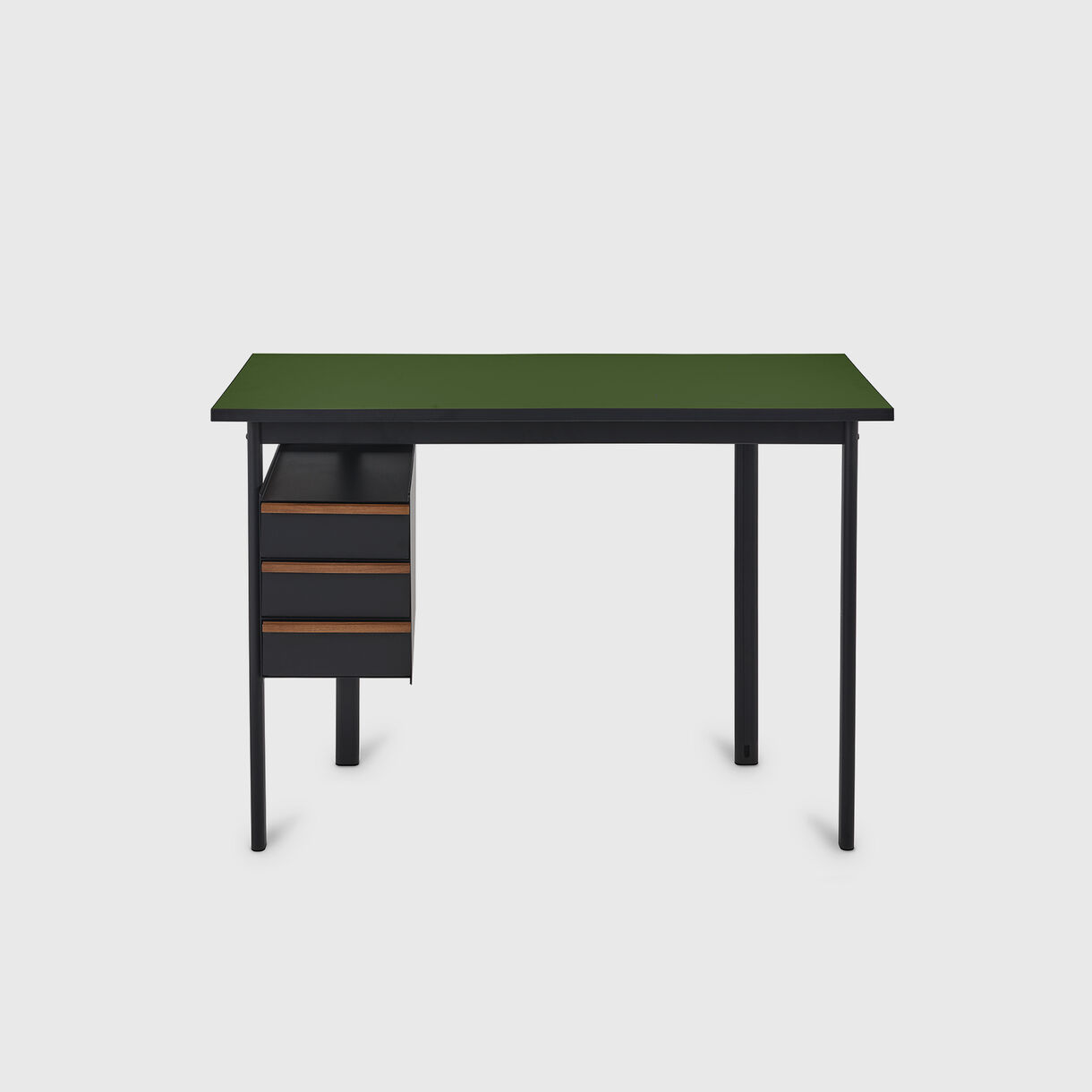 Mode Desk with Storage, Pesto Top, Black Storage, Walnut Handles
