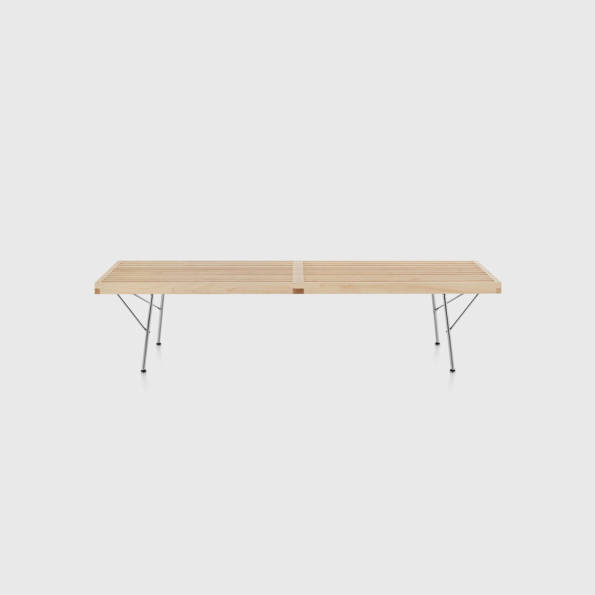 Nelson Platform Bench, Metal Base, 60", Natural Maple & Chrome