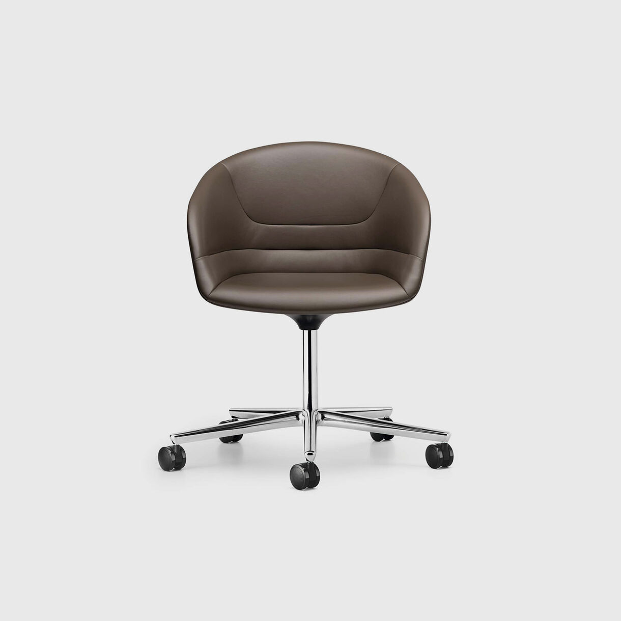 Kyo Chair 5 Star Base, Brown Leather & Silver Base