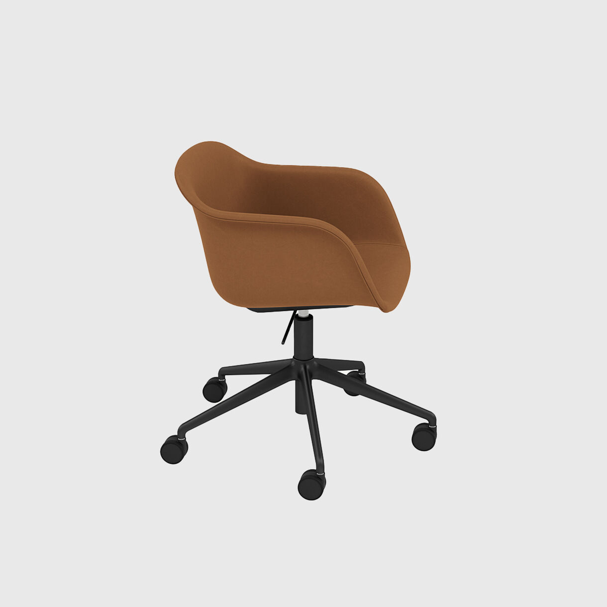 Fiber Armchair, Swivel Base with Castors & Gas Lift, Black, Cognac Leather