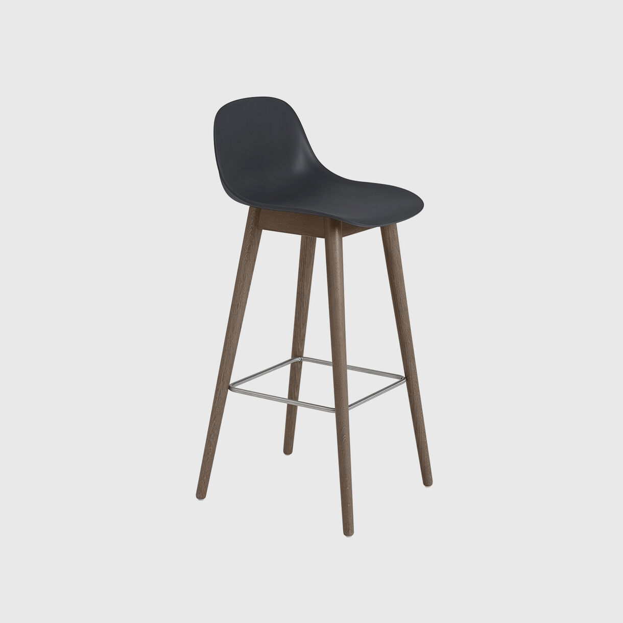 Fiber Bar Stool with Backrest, Wood Base, Black & Dark Brown