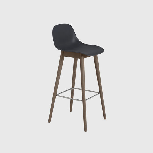 Fiber Stool with Backrest, Wood Base