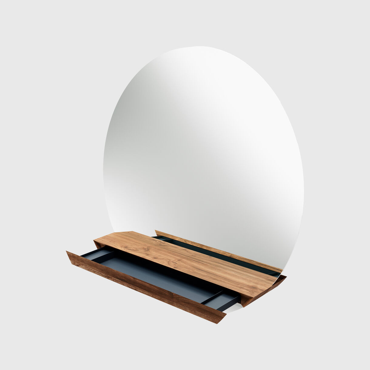 Guillotine Round Mirror, Walnut