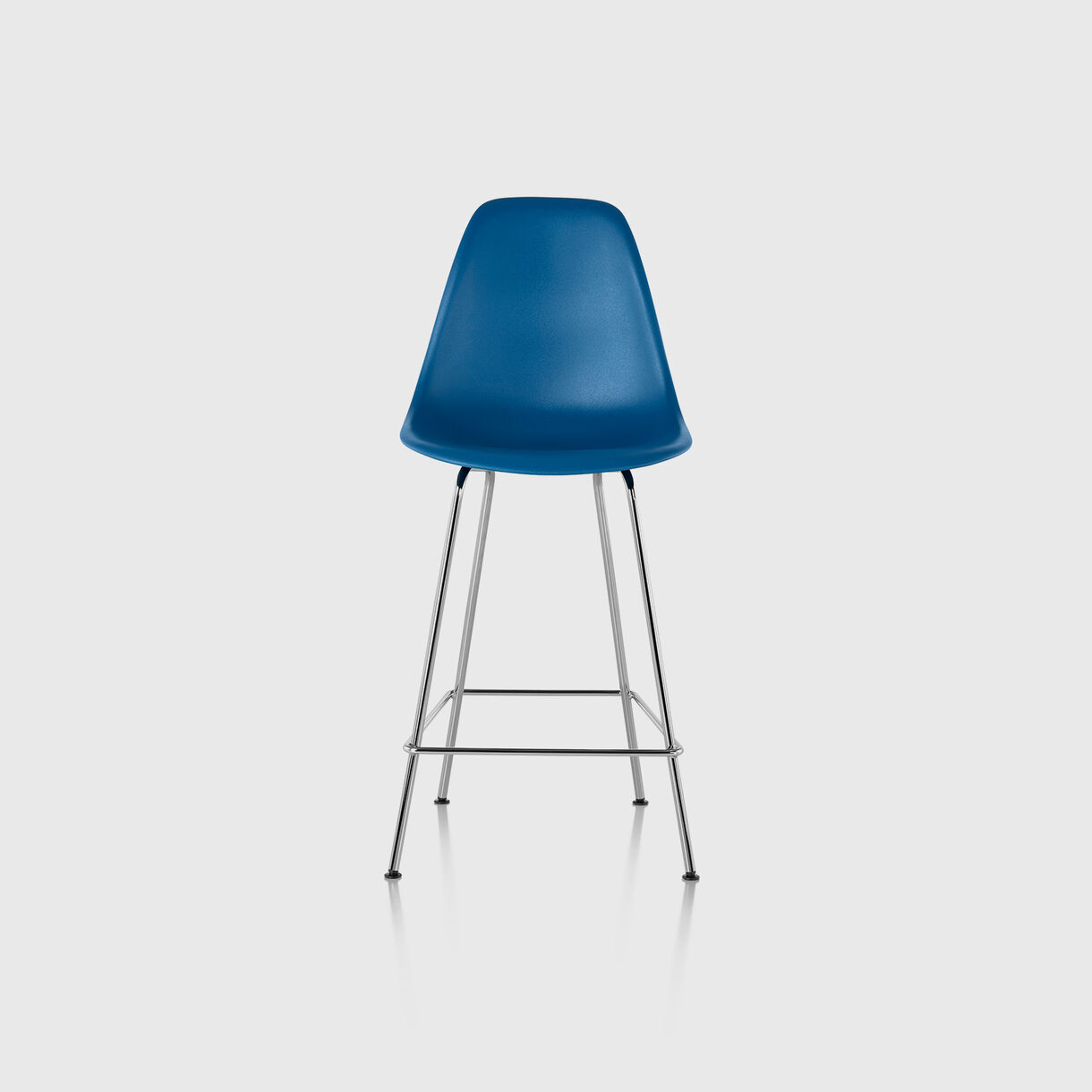 Eames Moulded Plastic Counter Stool, Peacock Blue & Chrome