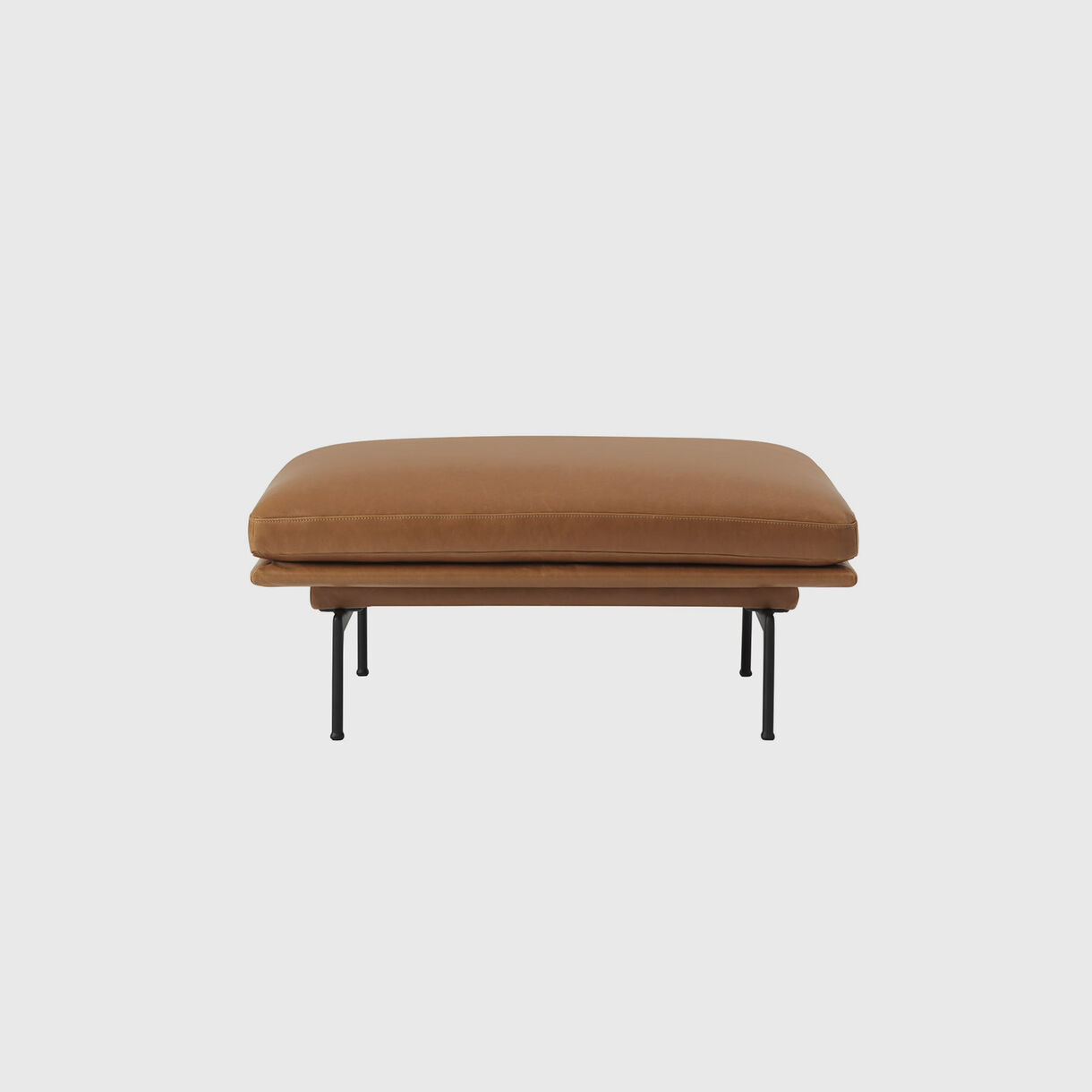 Outline Pouf, Cognac Leather & Black Base