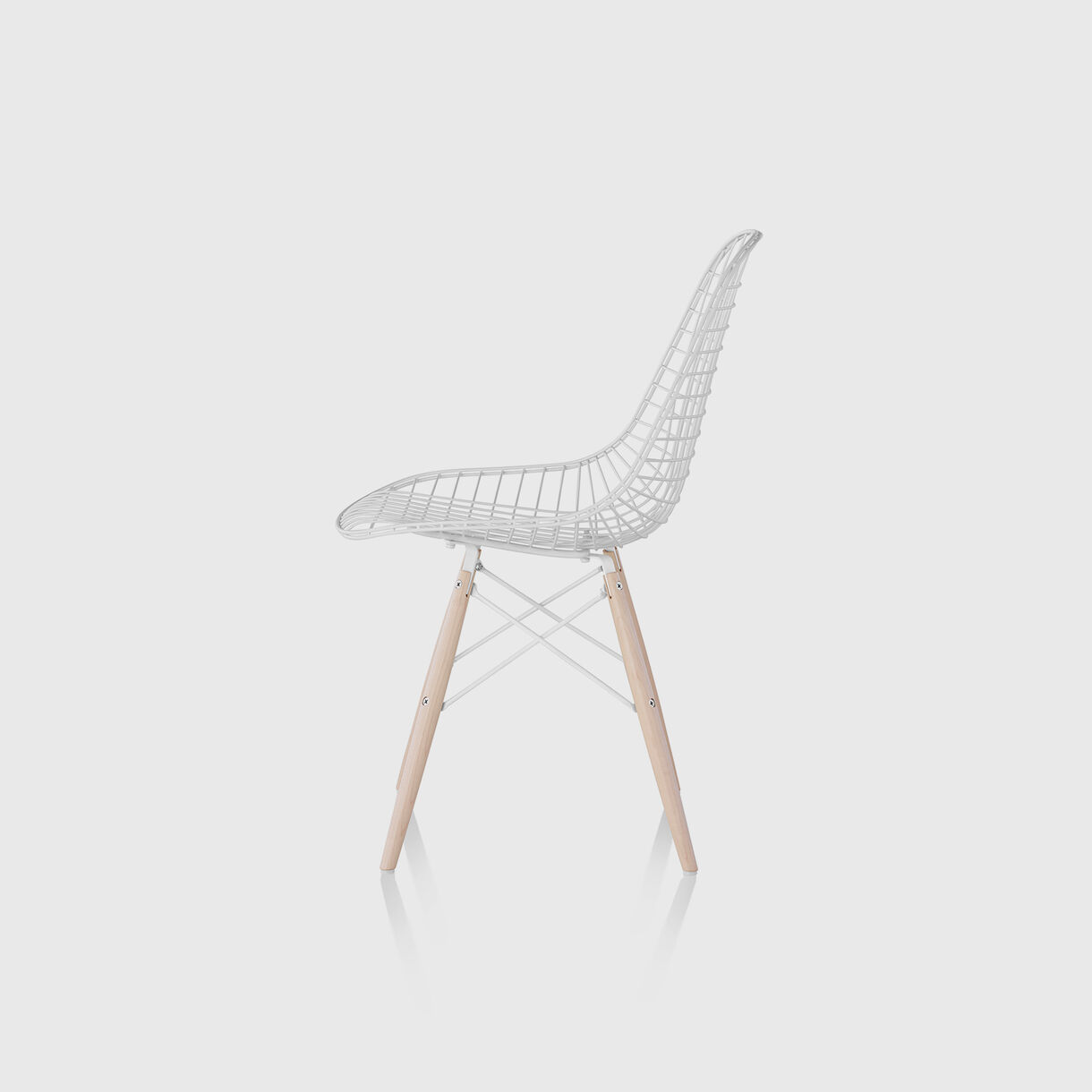 Eames Wire Chair, Dowel Base, White & White Ash