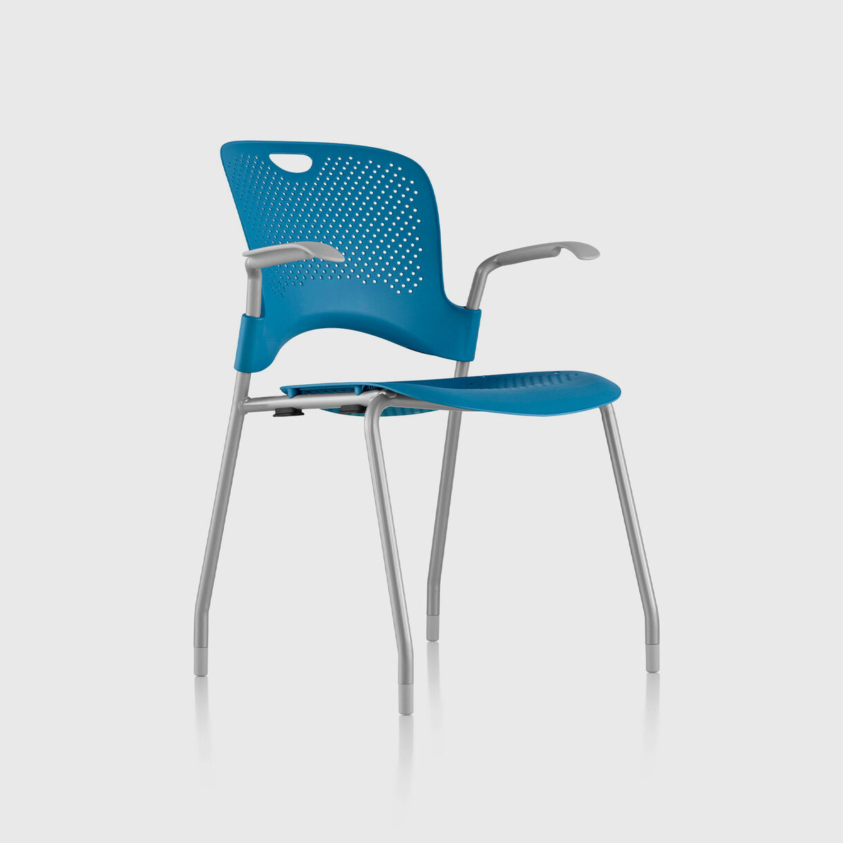 Caper Stacking Chair, Moulded Seat - Berry Blue & Silver with Glides