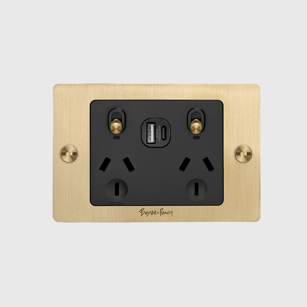 2G GPO + USB A+C Socket, Brass