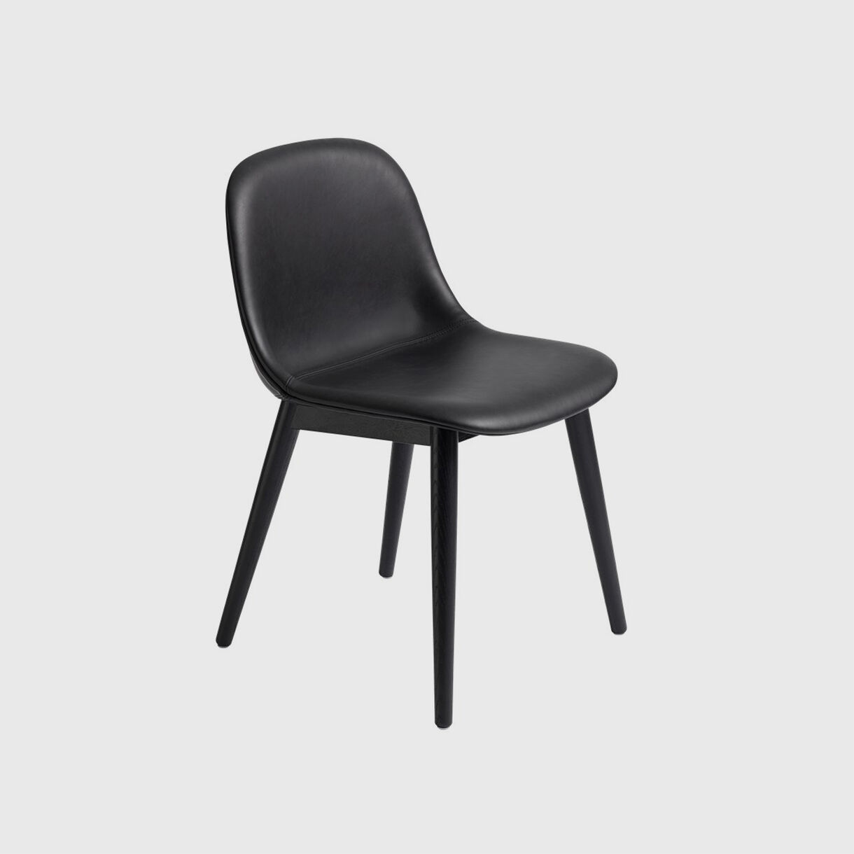 Fiber Side Chair Wood Base, Upholstered, Black Leather