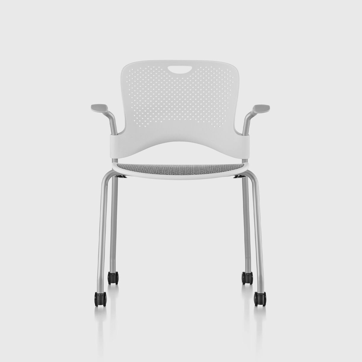 Caper Stacking Chair, Flexnet Seat - White & Silver with Casters