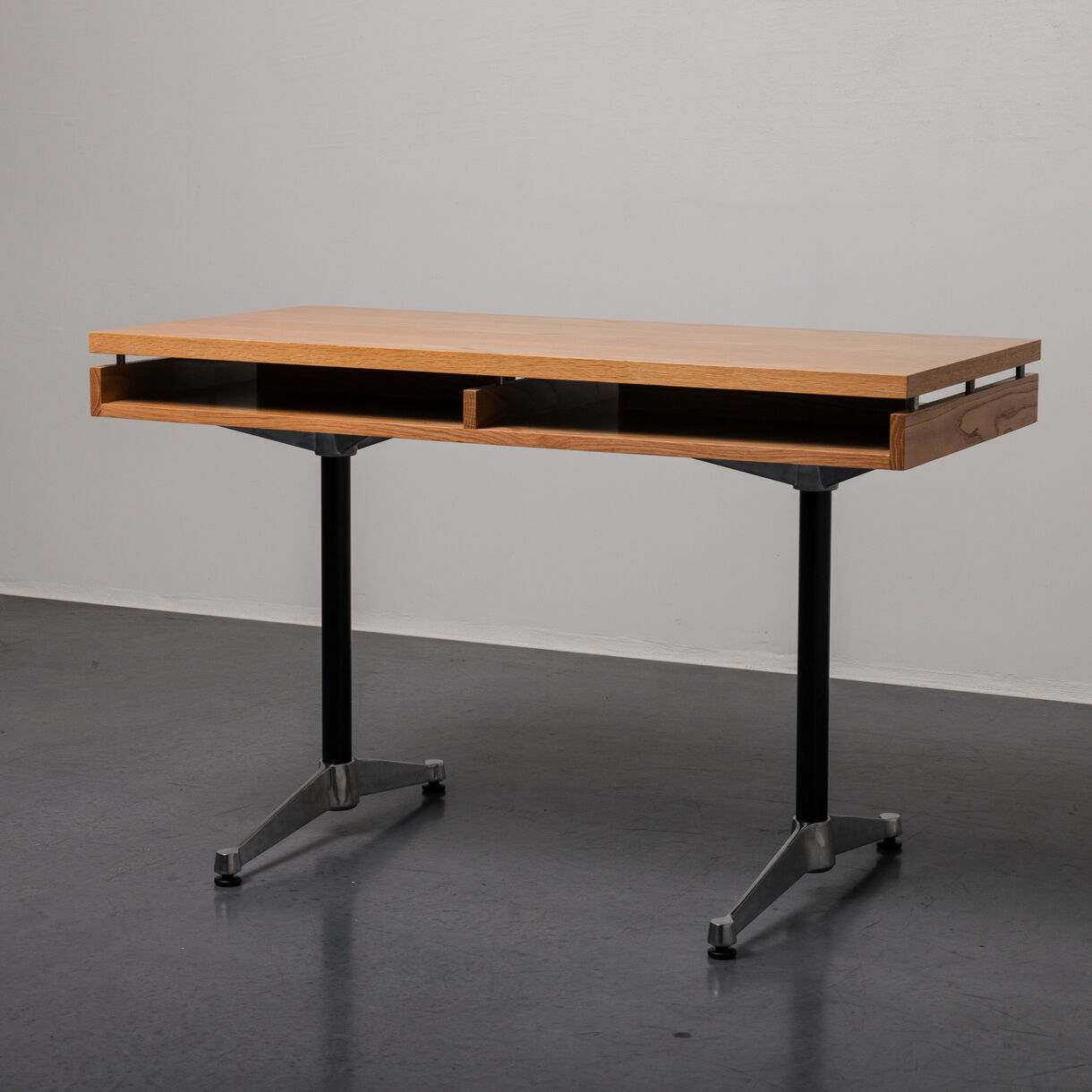 Eames 2500 Executive Desk, White Oak, Black & Chrome