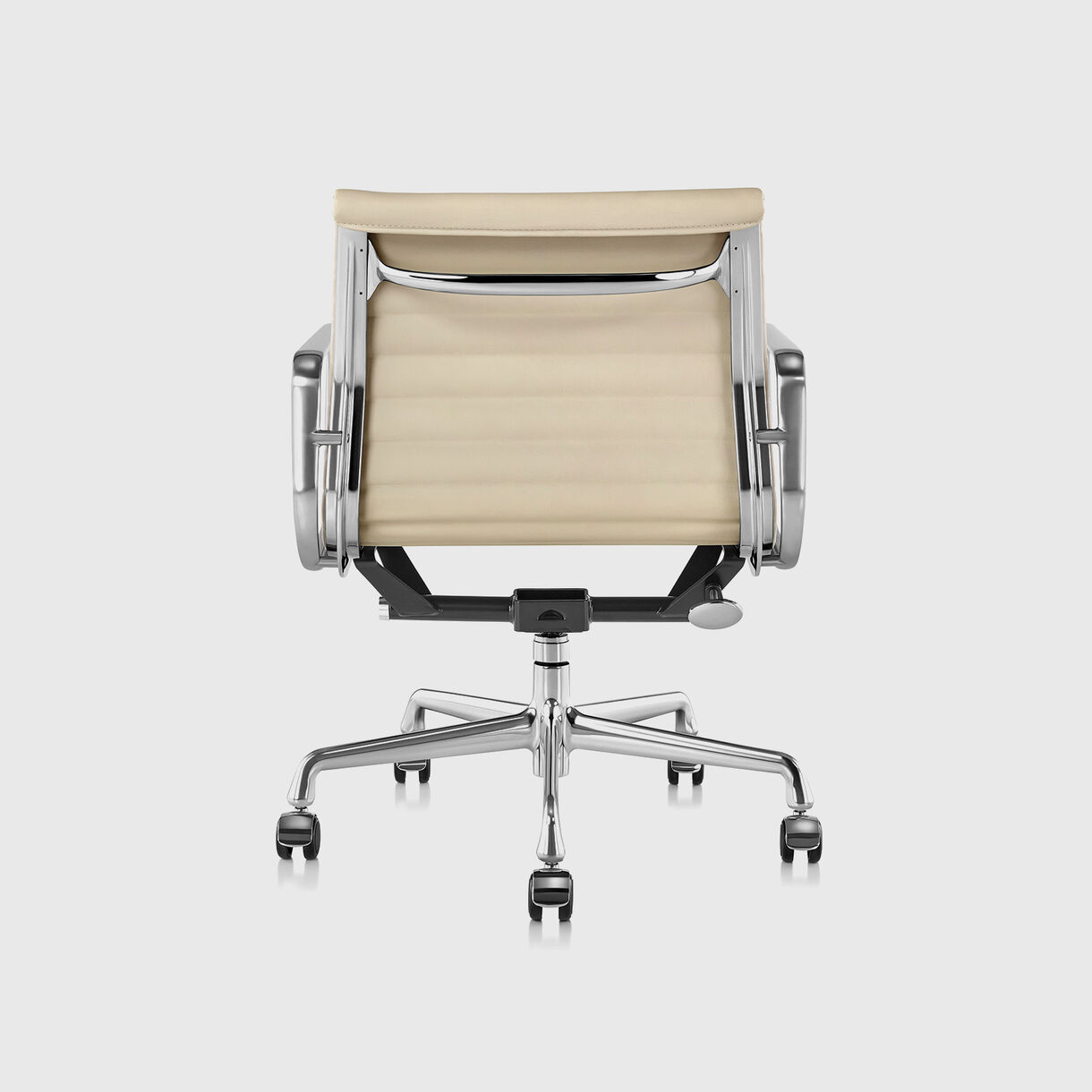 Eames Aluminum Group Management Chair, Chrome Finish with Beige Leather