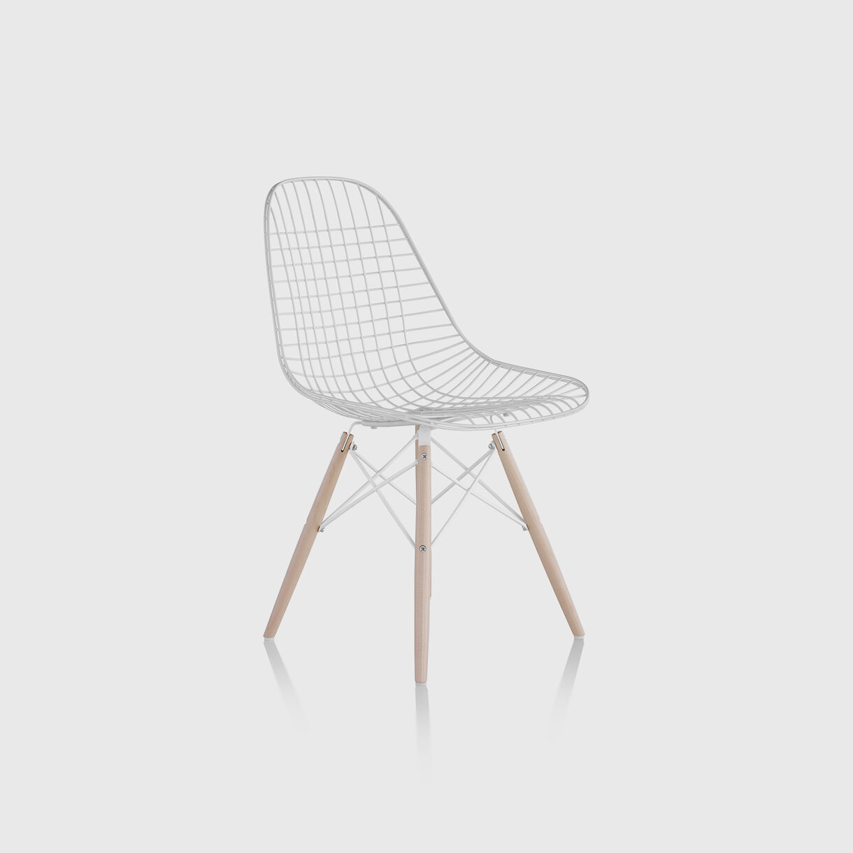 Eames Wire Chair, Dowel Base, White & White Ash