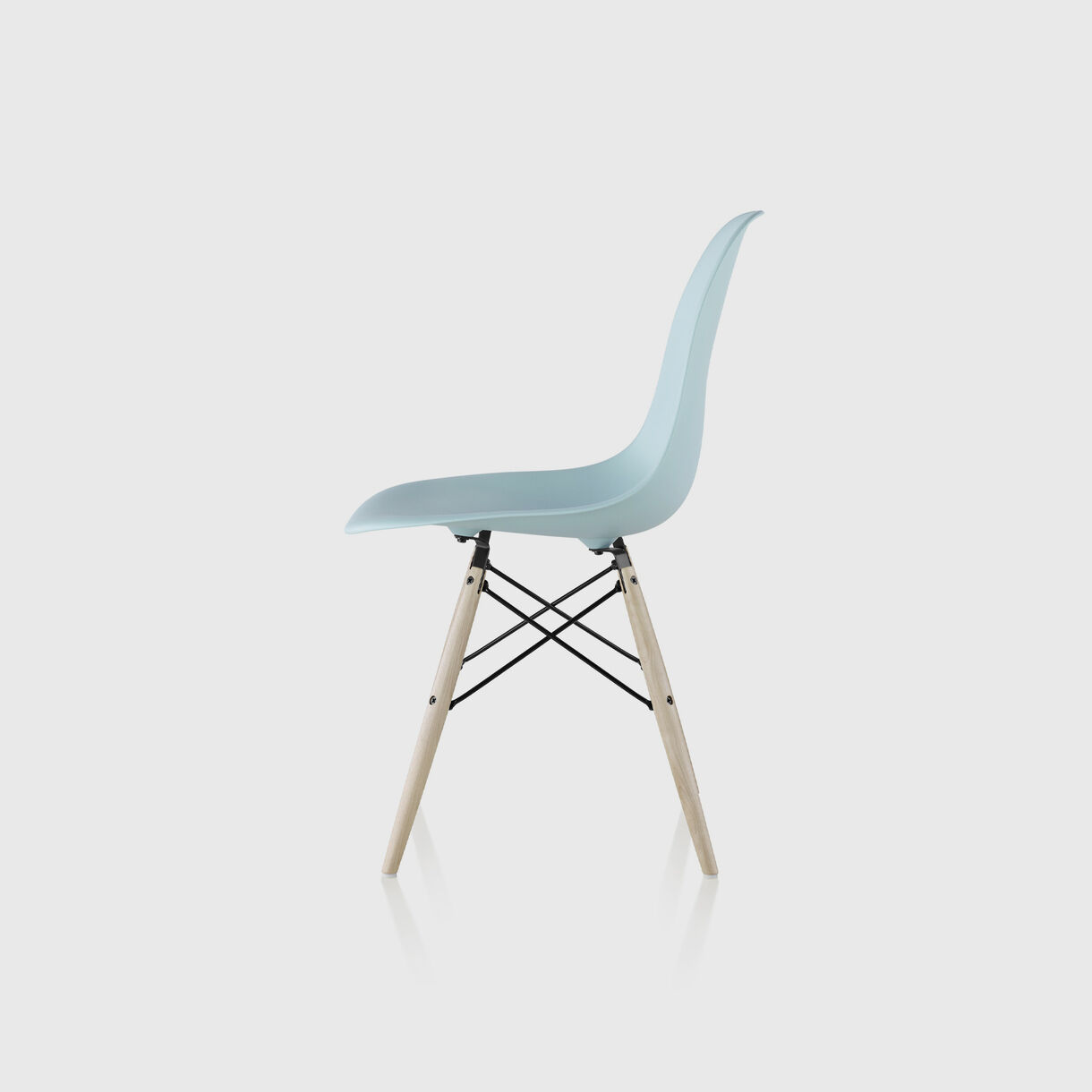 Eames Moulded Plastic Side Chair, Dowel, Aqua Sky & White Ash
