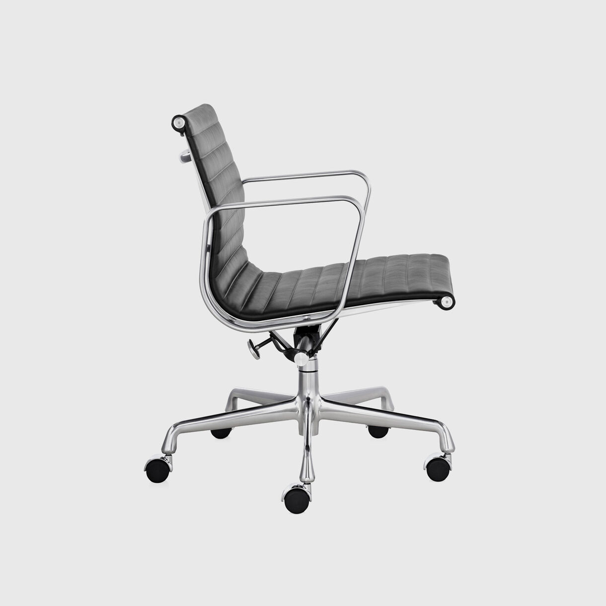 Eames Aluminum Group Management Chair, Chrome Finish with Black Leather
