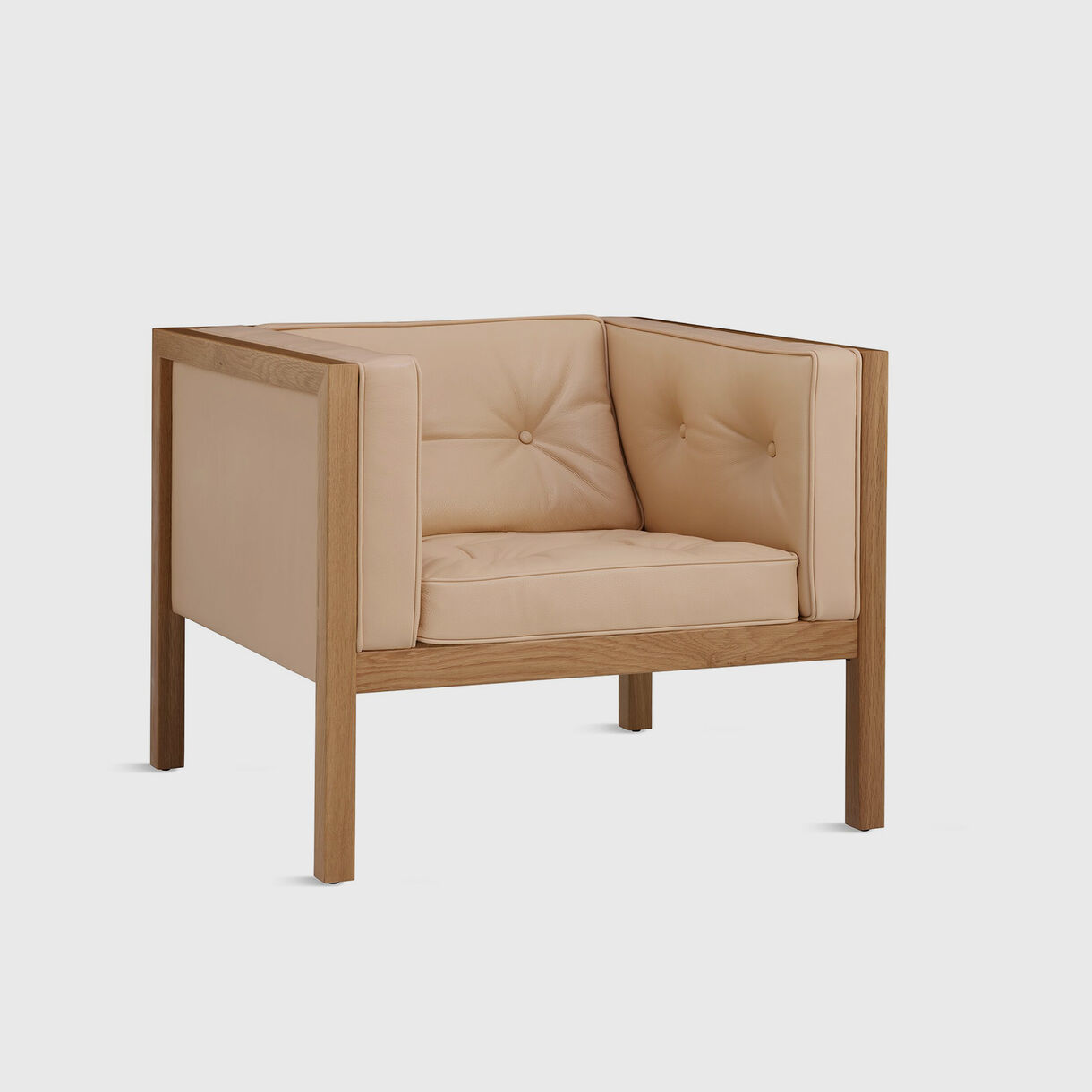 Nelson Cube Armchair, White Oak & Balsa Leather