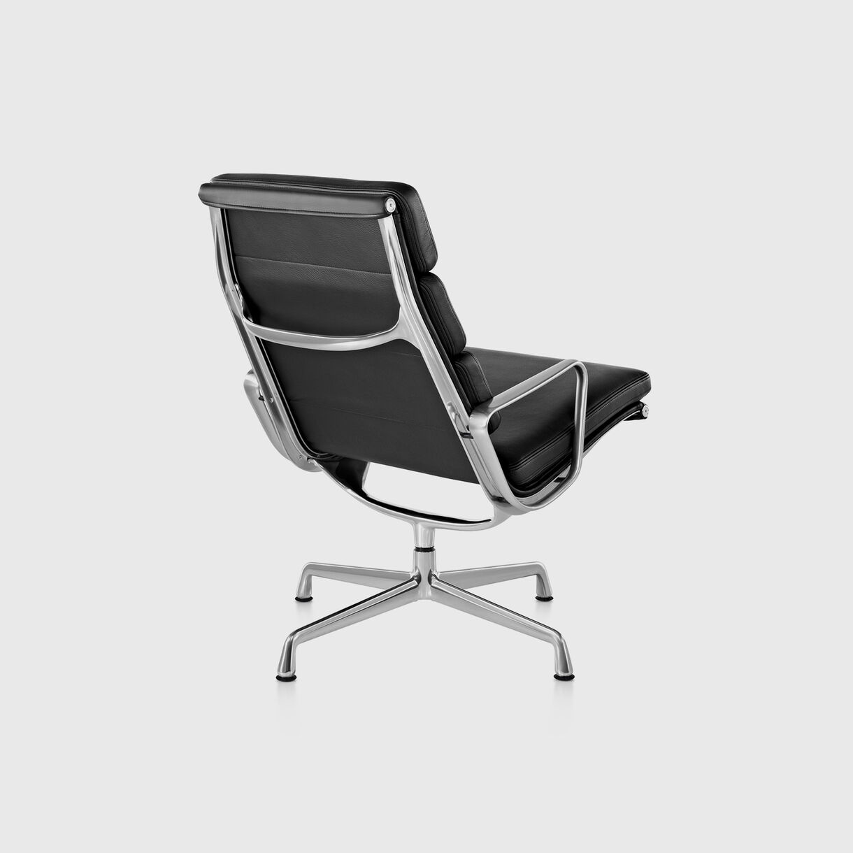 Eames Soft Pad Lounge Chair, 3 Cushions, Black Leather & Polished Aluminium