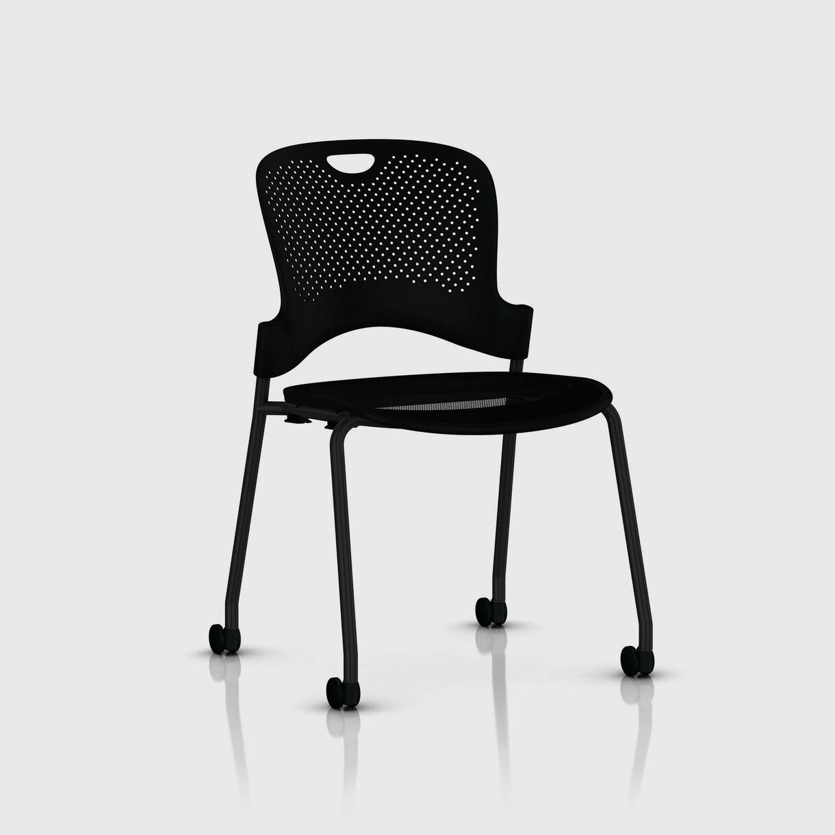 Caper Stacking Chair, Flexnet Seat - Black with Casters - No Arms