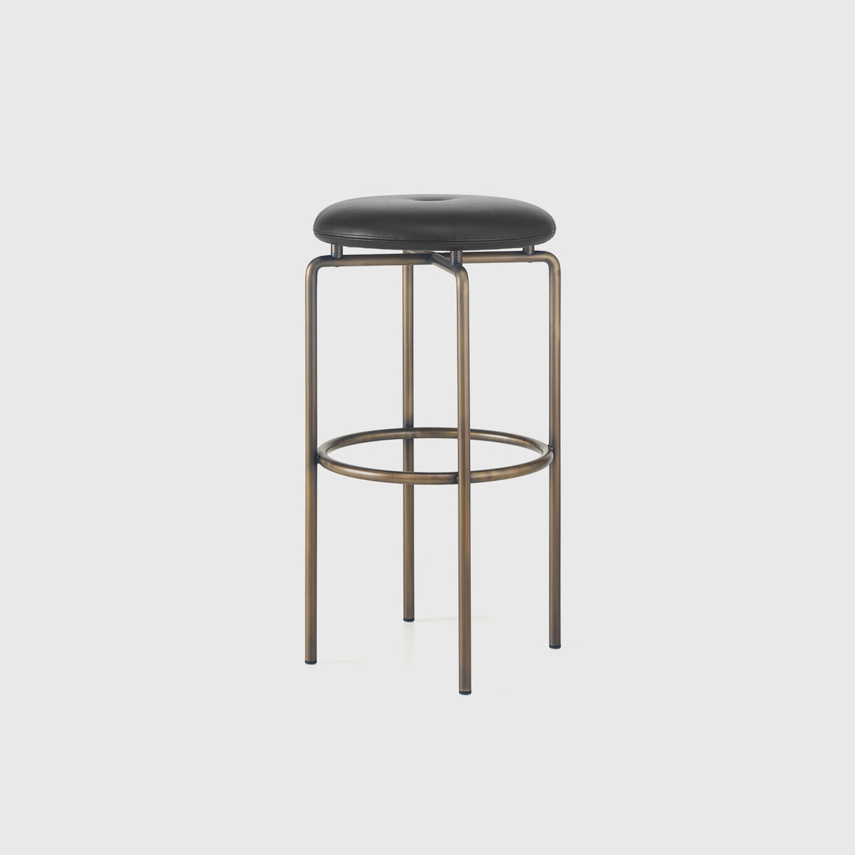 Circular Stool, Bronze, Black Leather