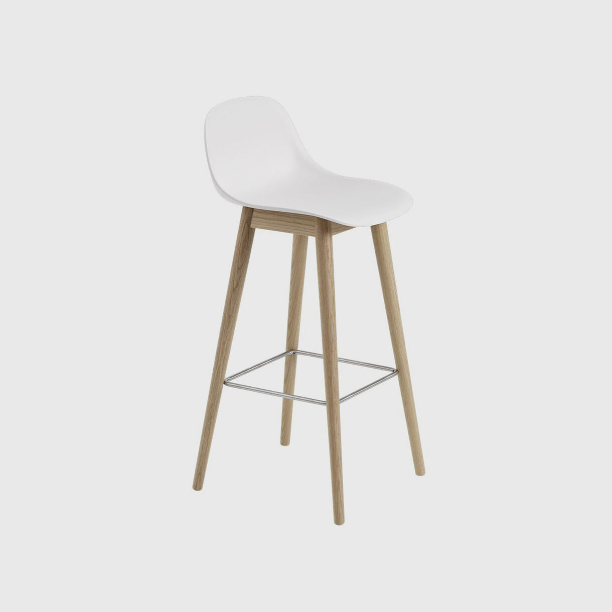 Fiber Bar Stool with Backrest Wood Base, White & Oak