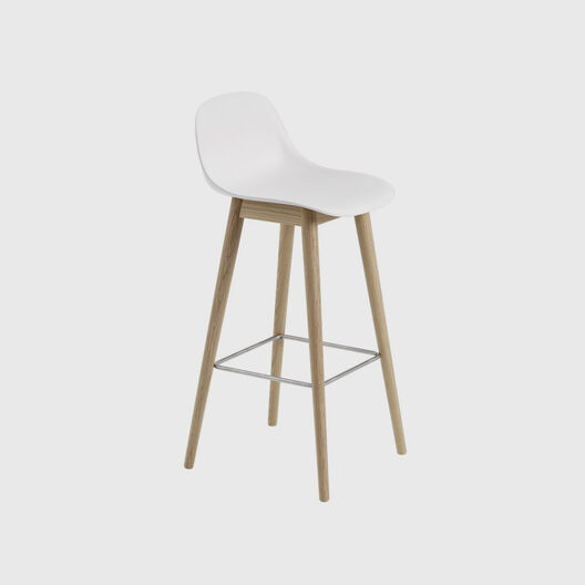 Fiber Stool with Backrest, Wood Base