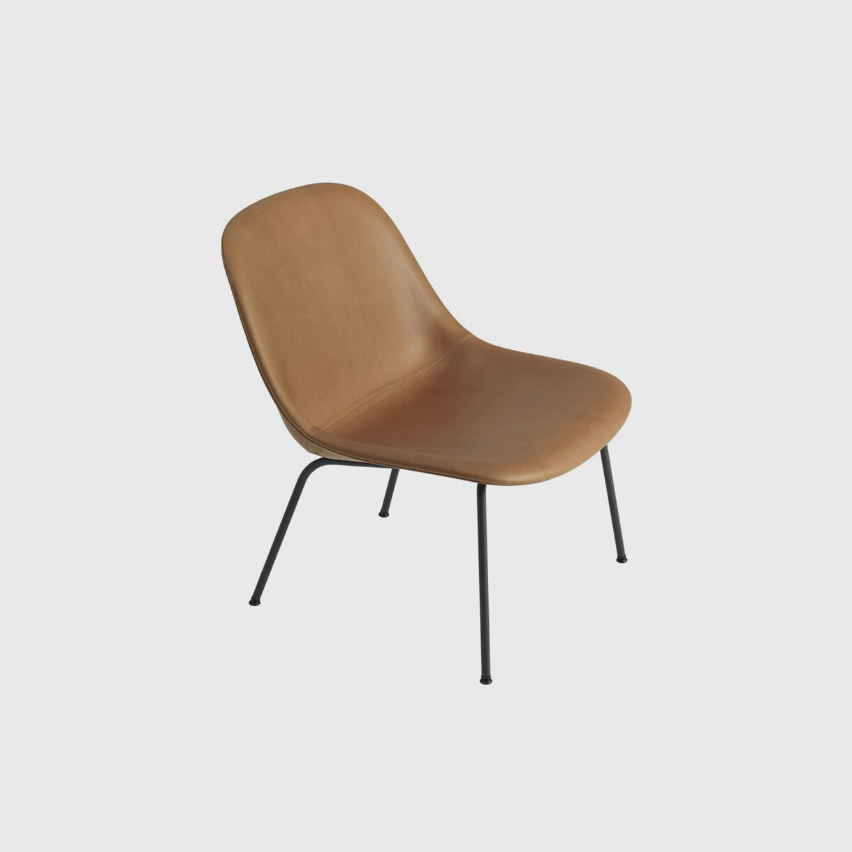 Fiber Lounge Chair Tube Base, Upholstered, Cognac Leather