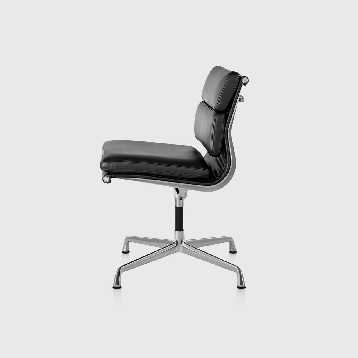 Eames Soft Pad Side Chair, Black Leather & Polished Aluminium