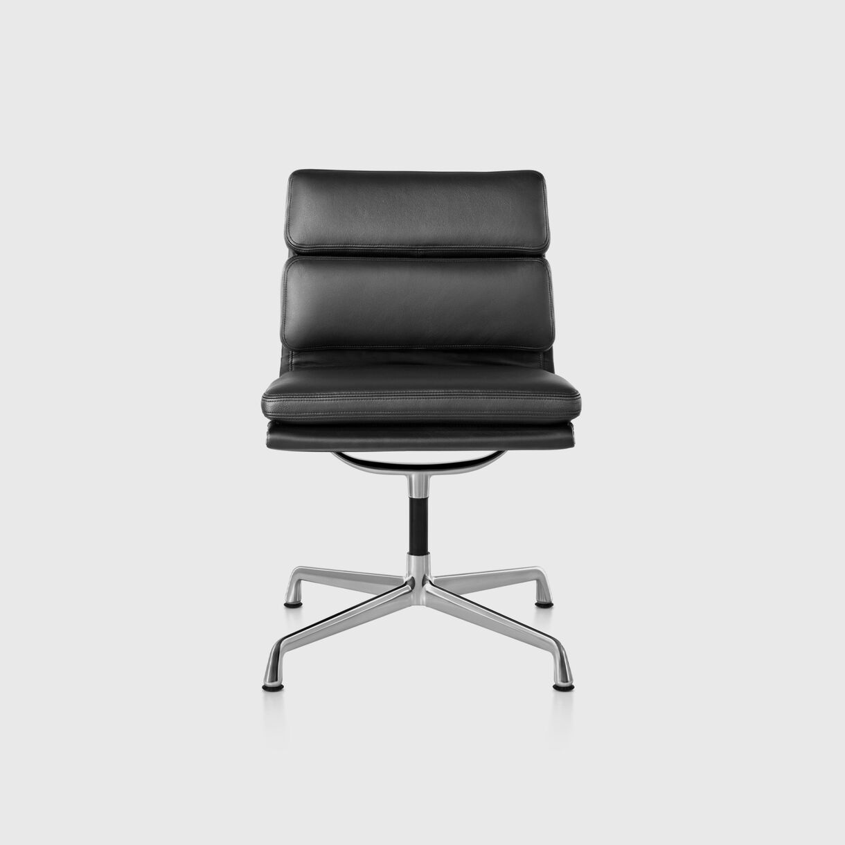 Eames Soft Pad Side Chair, Black Leather & Polished Aluminium