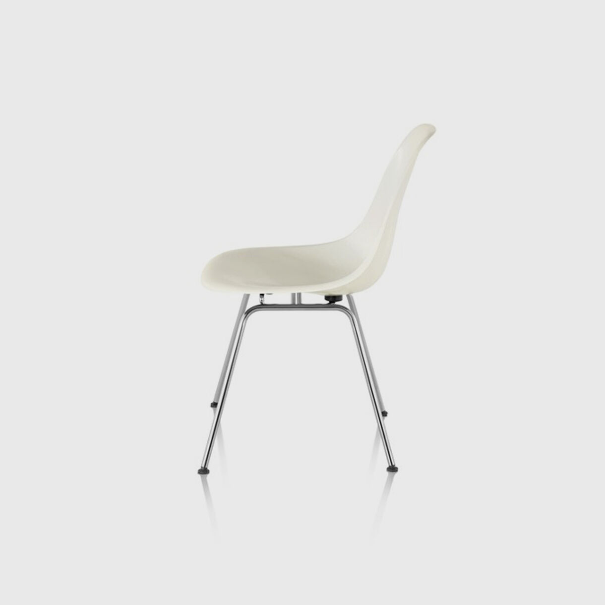 Eames Moulded Plastic Side Chair, 4-Leg, White & Chrome