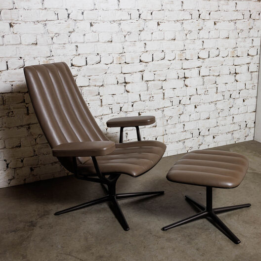 Healey Armchair and Footstool, Bronze Leather