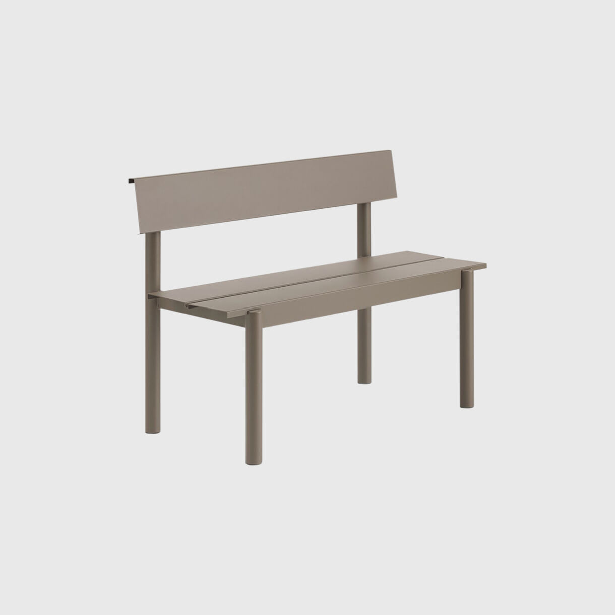 Linear Steel Bench with Backrest, Short, Taupe