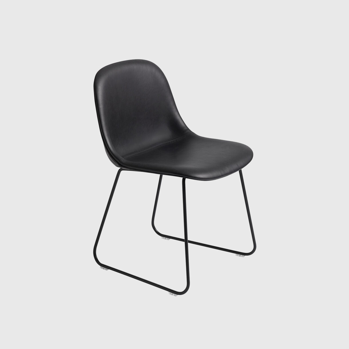 Fiber Side Chair Sled Base, Upholstered, Black Leather