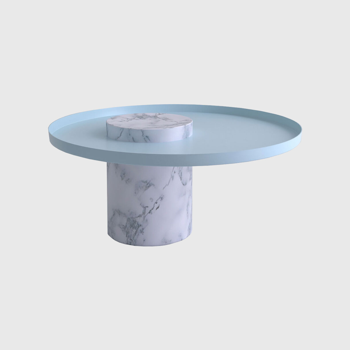 Salute Side Table, Low, Light Blue & White Marble