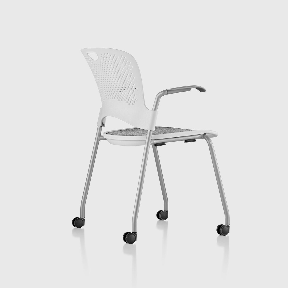 Caper Stacking Chair, Flexnet Seat - White & Silver with Casters