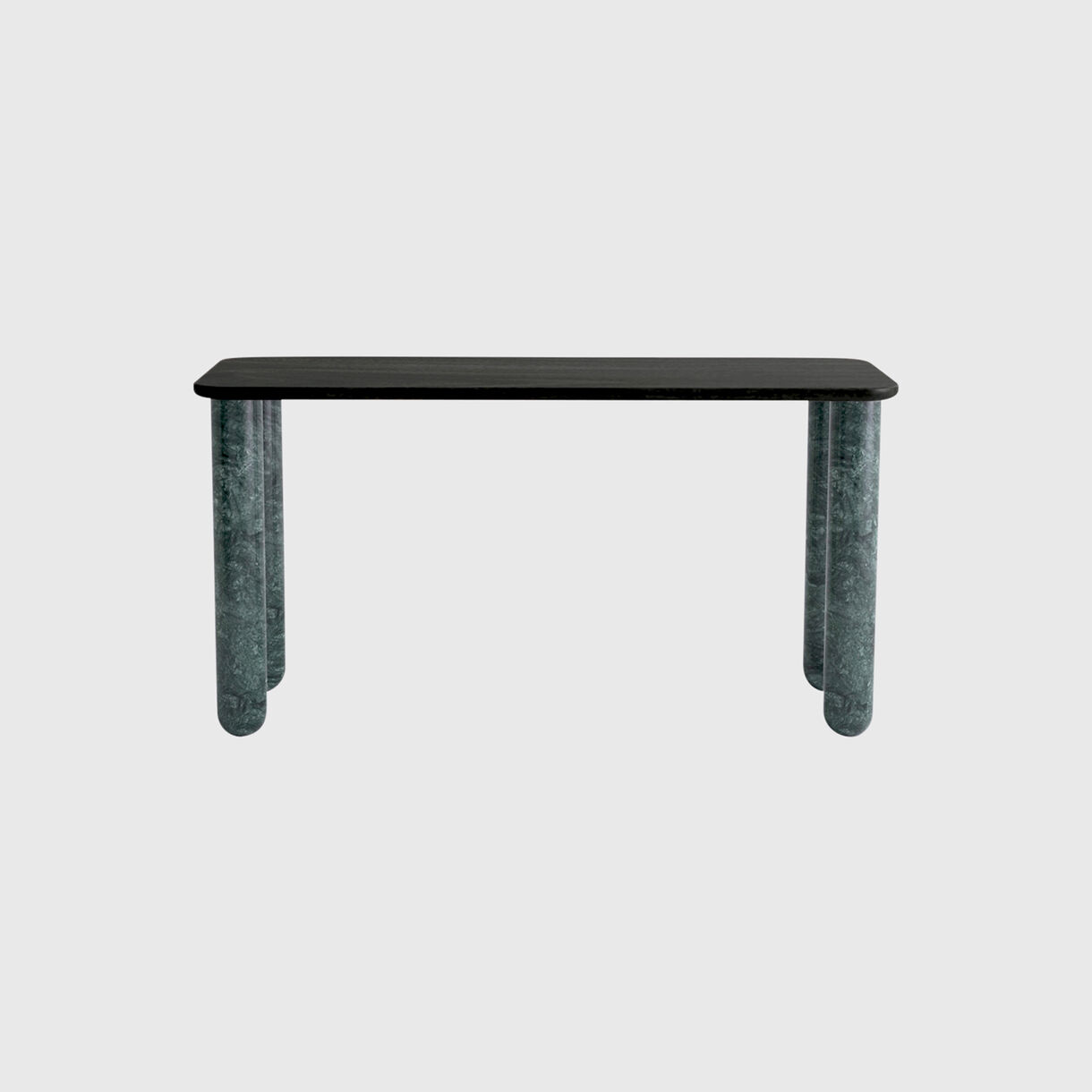 Sunday Console Table, 1500x500, Black Stained Wood & Green Marble