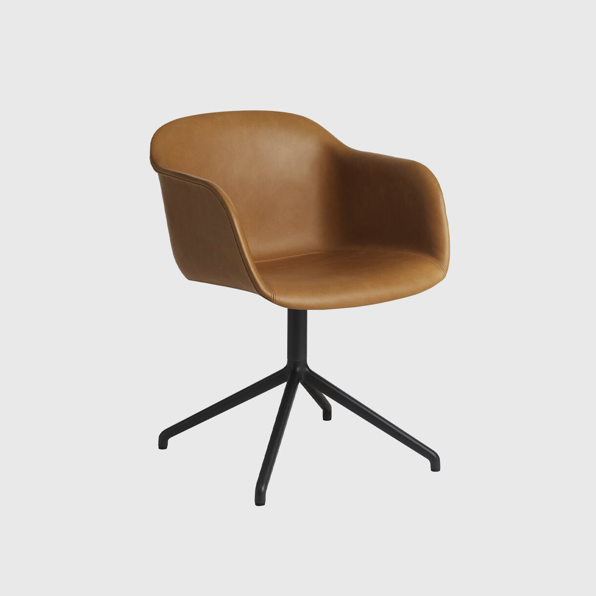 Fiber Armchair Swivel Base, Cognac Leather & Black