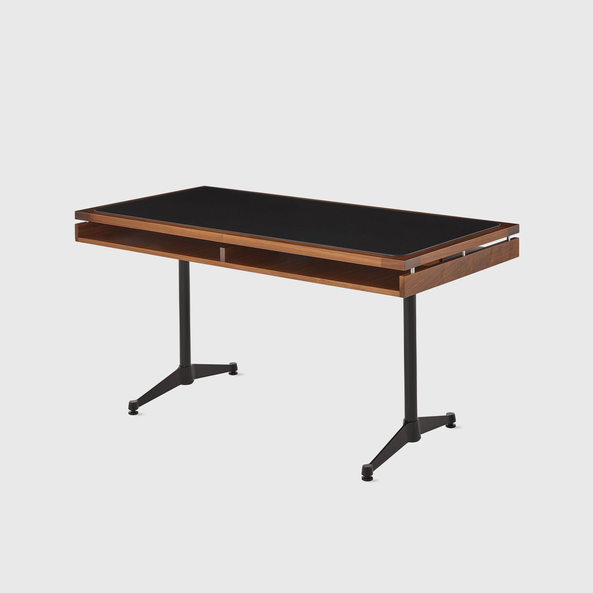 Eames 2500 Executive Desk, Large, Walnut Black Leather & Black