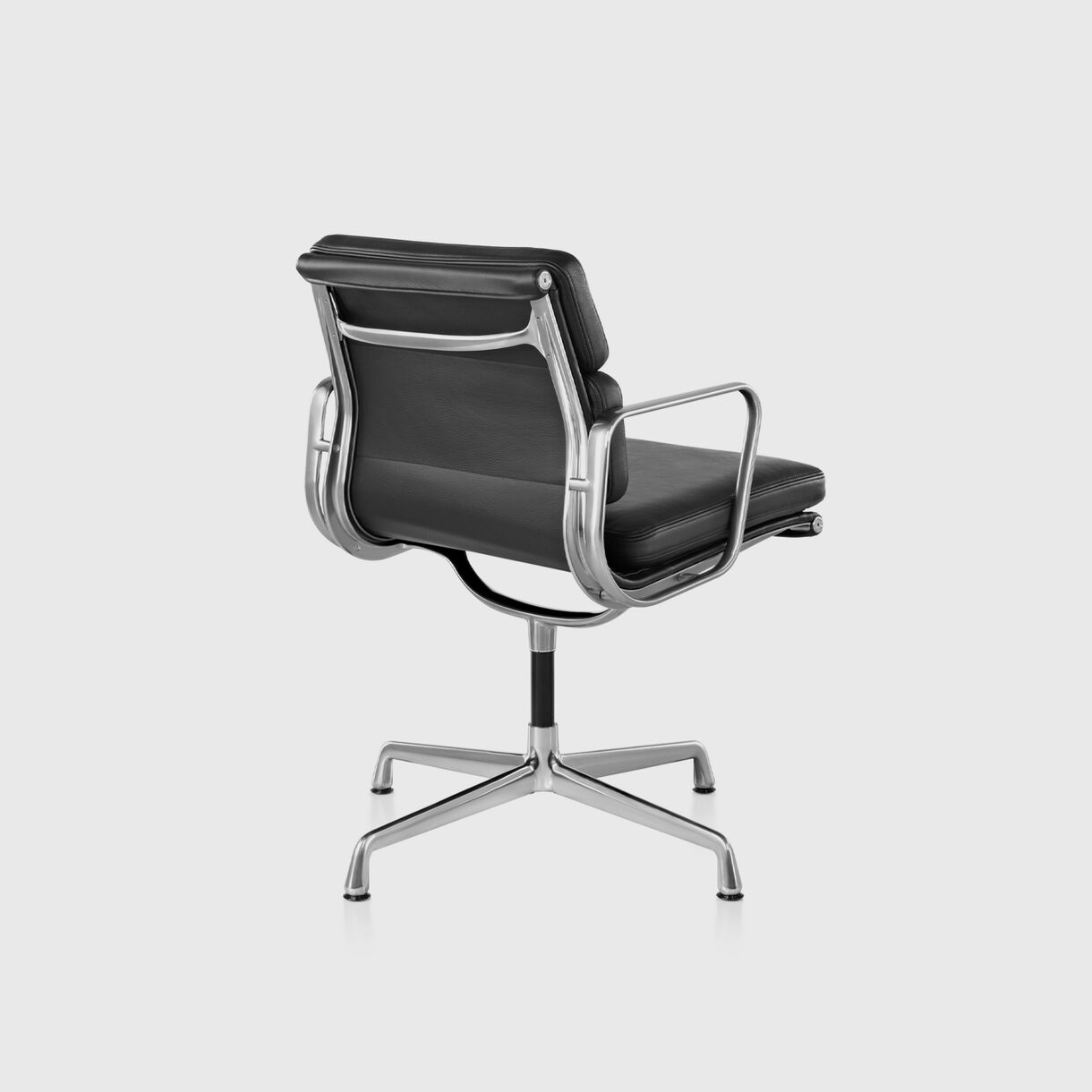 Eames Soft Pad Side Chair with Arms, Black Leather & Polished Aluminium