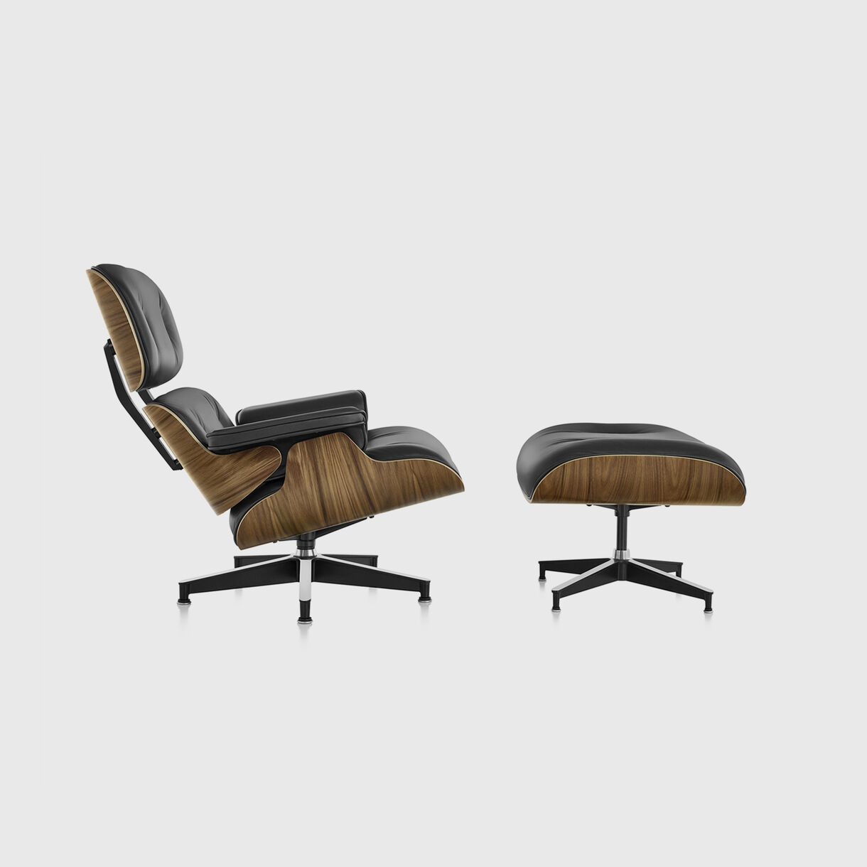 Eames Lounge Chair & Ottoman, Walnut & Black, Side