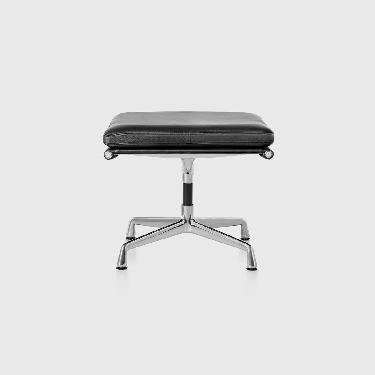 Eames Soft Pad Group Ottoman, Black Leather & Polished Aluminium