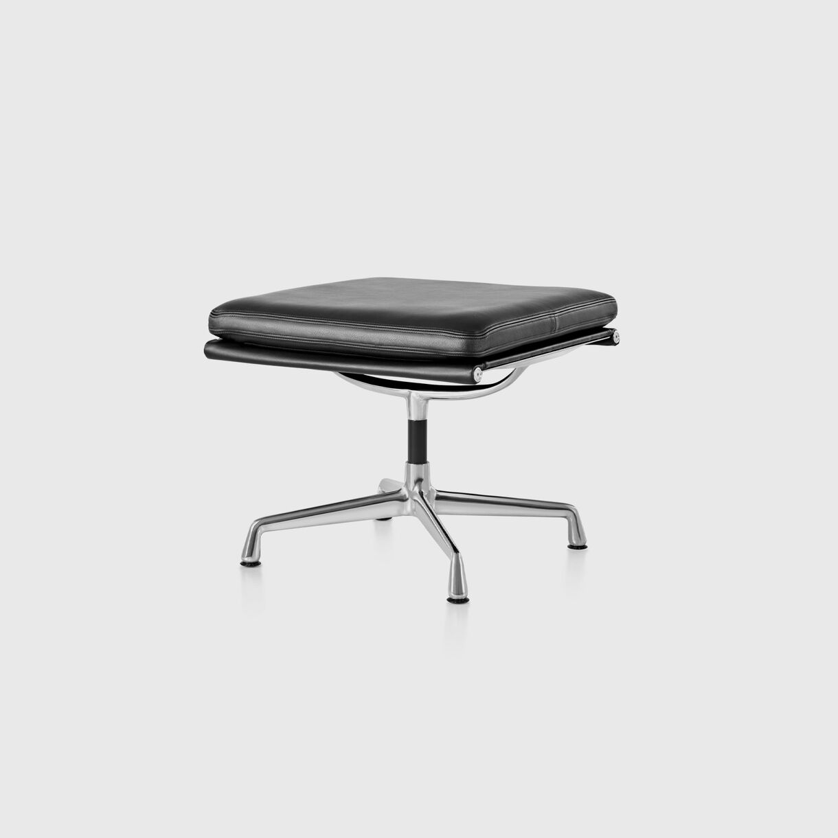 Eames Soft Pad Group Ottoman, Black Leather & Polished Aluminium