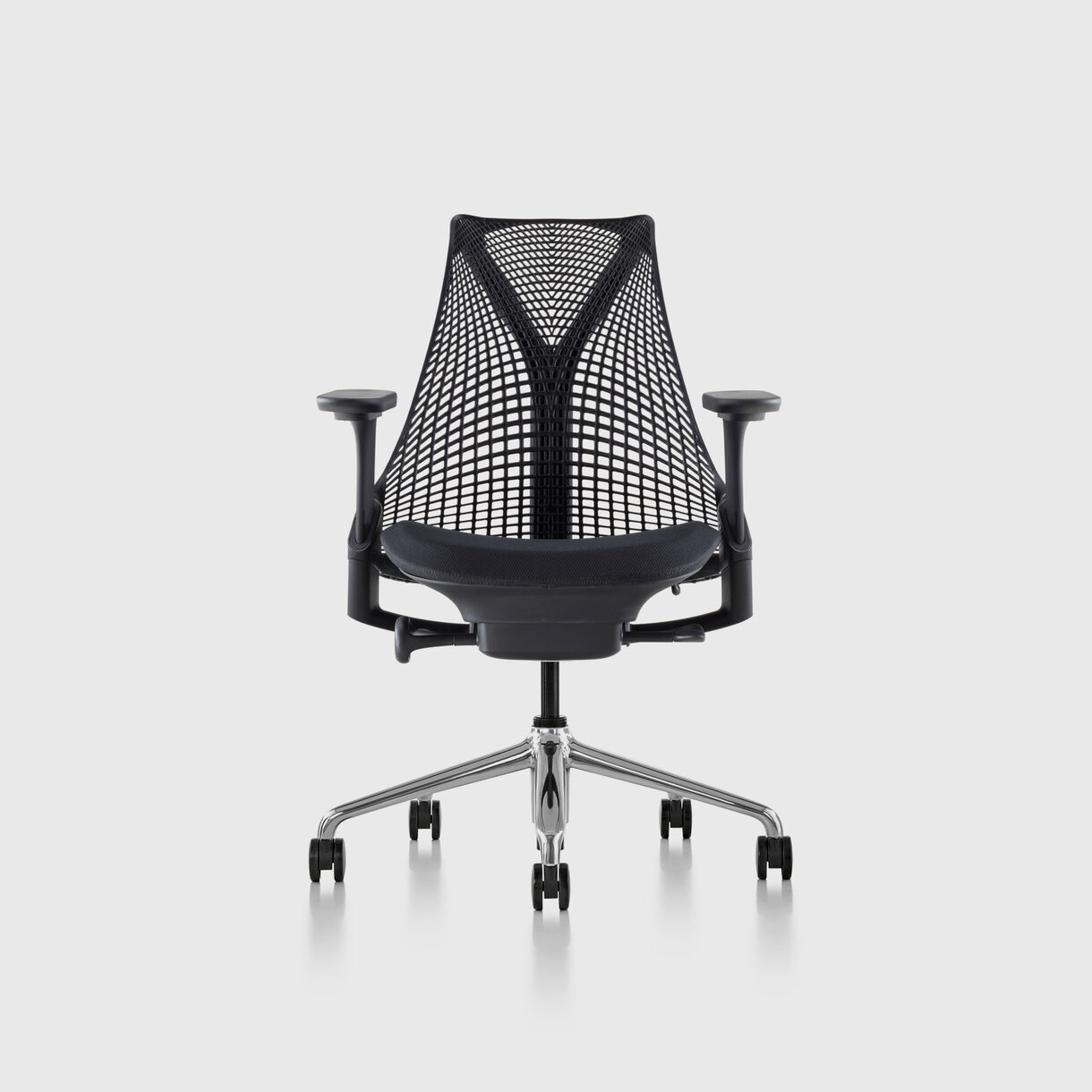 Sayl Chair - Black Frame & Polished Aluminium Base, Zen Onyx Seat - Height Adjustable Arms