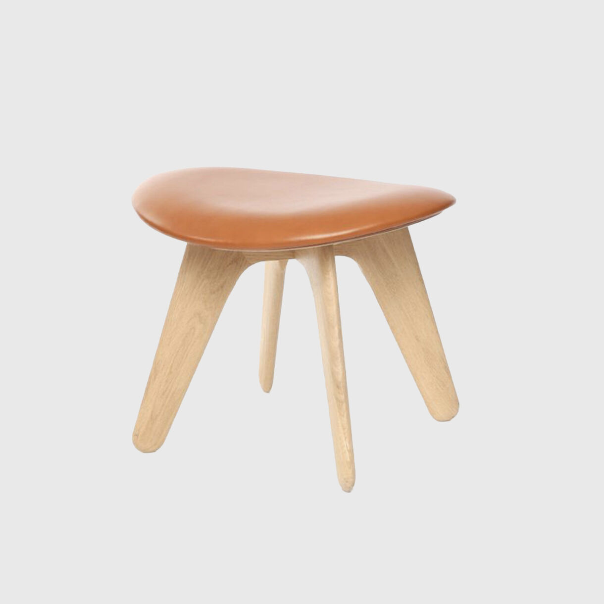 Slab Ottoman, Natural Oak, Cognac Leather