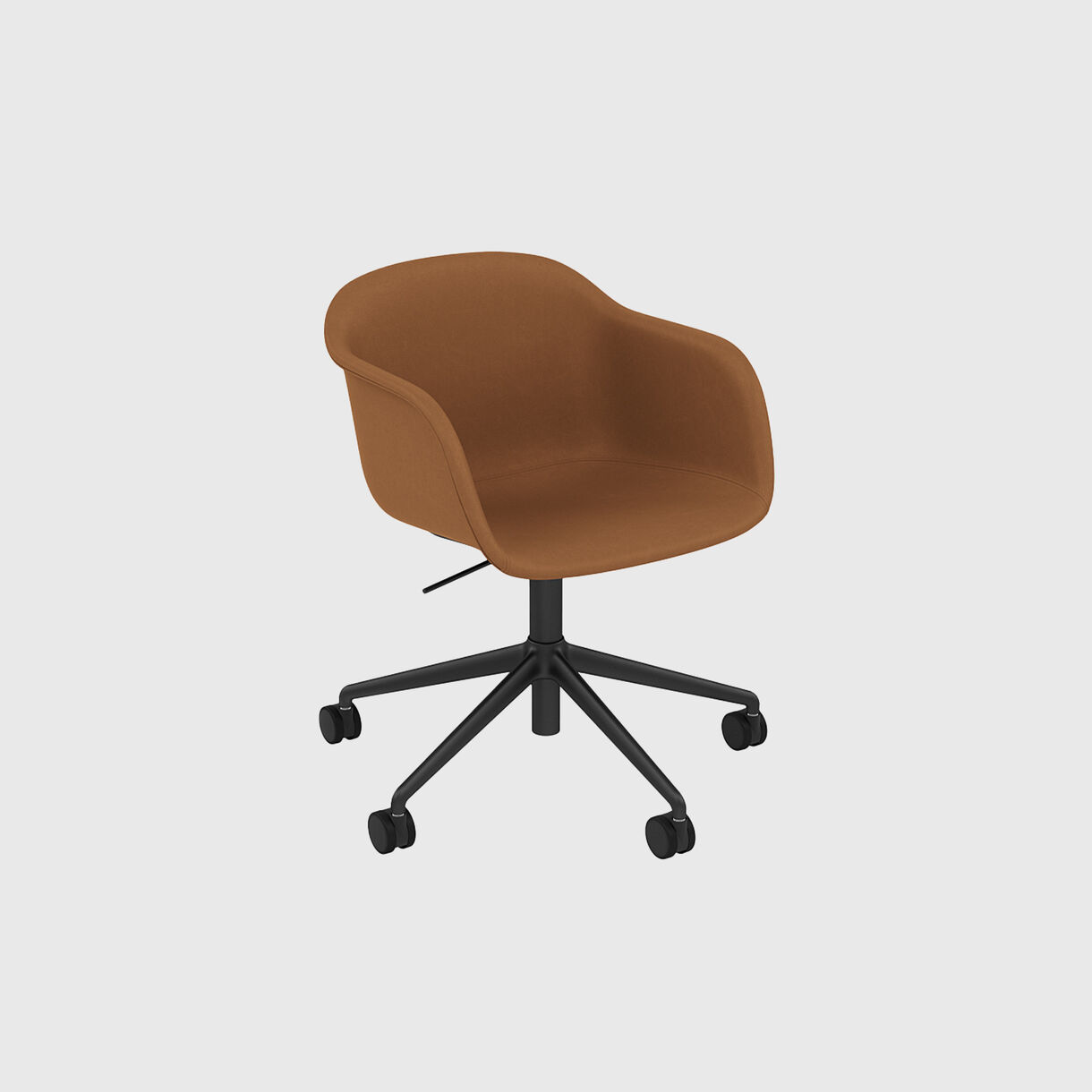 Fiber Armchair, Swivel Base with Castors & Gas Lift, Black, Cognac Leather