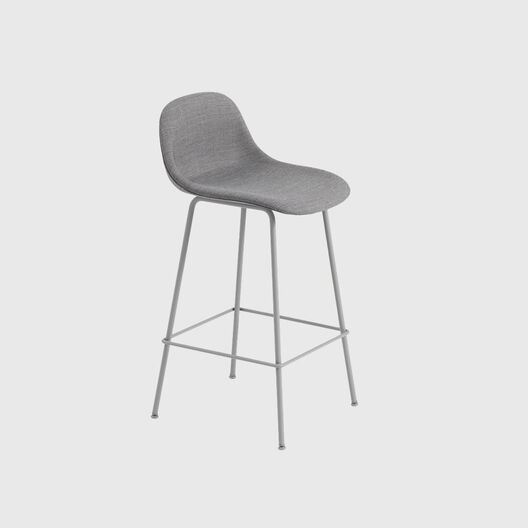 Fiber Stool Upholstered with Backrest, Tube Base